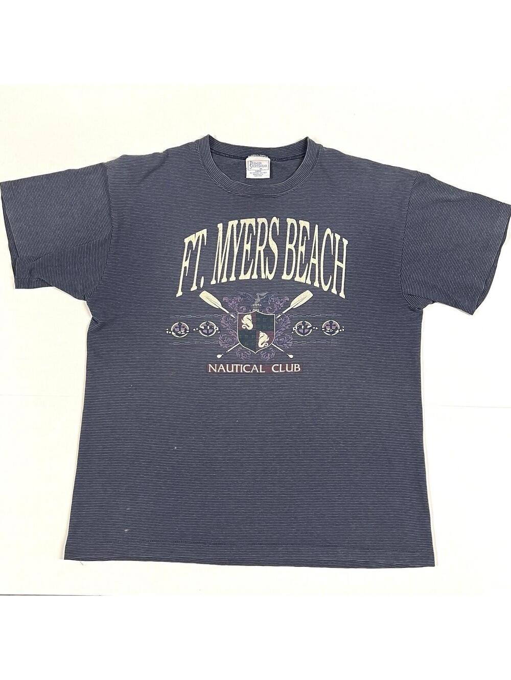 Vintage Ft Myers Beach Nautical Club T Shirt Sz L Premier Sportswear Striped